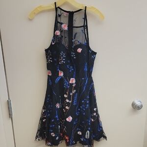 My Michelle Black Dress with Floral Embroidery